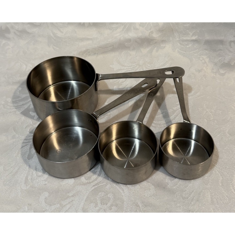 Amco 864 4 Measuring Cups 1/4, 1/3,  1/2,  1 Stainless‎ Steel 1/4 Handle Twisted